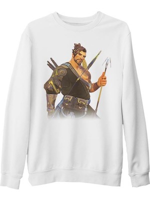 Lord T-Shirt Overwatch - Hanzo Beyaz Kalın Sweatshirt