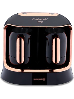Korkmaz Kahvekolik Deluxe Twin SiyahRosagold Kahve Makinesi