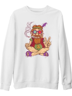Lord T-Shirt Hippi - Furry Beyaz Kalın Sweatshirt