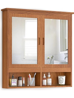 INTERBUILD REAL WOOD Interbuild Meşe Ahşap Aynalıbanyo Duvar Dolabı 100X100X16 cm