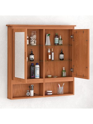 INTERBUILD REAL WOOD Interbuild Meşe Ahşap Aynalıbanyo Duvar Dolabı 100X100X16 cm