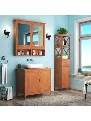 INTERBUILD REAL WOOD Interbuild Meşe Ahşap Aynalıbanyo Duvar Dolabı 100X100X16 cm