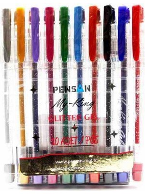 Pensan Simli Jel Kalem Fosforlu Kalem 10 Adet Pensan Glitter Gel Simli Kalem 10'lu Paket