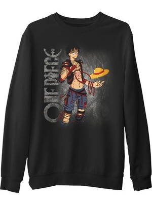 Lord T-Shirt One Piece - Luffy  Siyah Erkek Kalın Sweatshirt