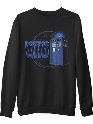 Lord T-Shirt Doctor Who - Phone Box  Siyah Erkek Kalın Sweatshirt