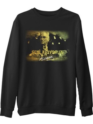 Lord T-Shirt Atatürk  Siyah Erkek Kalın Sweatshirt