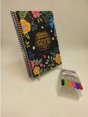 Gıpta Do Not Give Up Tasarımlı 17X24 120 Yaprak Çizgili Defter ve Globox 6'lı Fineliner Kalem Seti