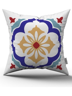 Cango Home Beyaz Mavi Modern Etnik Karo Desenli Dijital Baskılı Kırlent Kılıfı