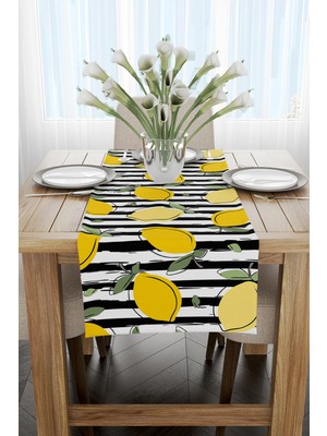 Cango Home Beyaz Sarı Limon Desenli Dijital Baskılı Runner