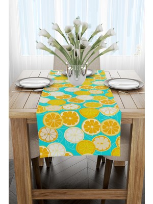 Cango Home Sarı Yeşil Limon Desenli Dijital Baskılı Runner