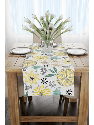 Cango Home Beyaz Sarı Limon Desenli Dijital Baskılı Runner
