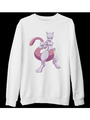 Lord T-Shirt Pokemon Go - Mewtwo Beyaz Kalın Sweatshirt