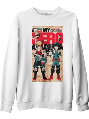 Lord T-Shirt My Hero Academia - Deku And Bakugo Beyaz Erkek Kalın Sweatshirt