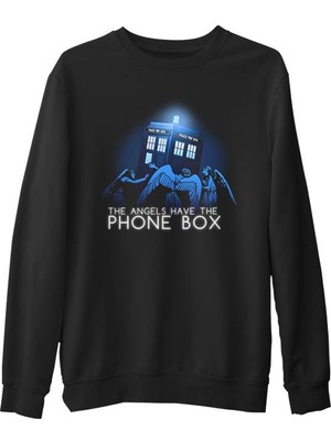 Lord T-Shirt Doctor Who - Angels Have The Phone Box Siyah Erkek Kalın Sweatshirt