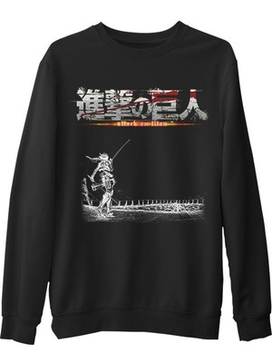 Lord T-Shirt Attack On Titan   Siyah Erkek Kalın Sweatshirt