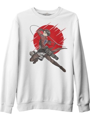Lord T-Shirt Attack On Titan Levi - Red Moon Beyaz Erkek Kalın Sweatshirt