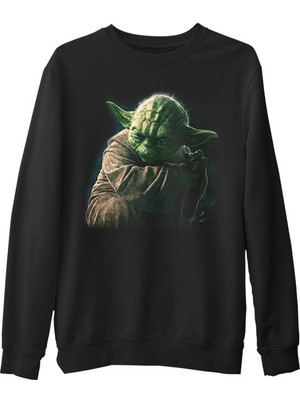 Lord T-Shirt Star Wars - Yoda 3  Siyah Erkek Kalın Sweatshirt