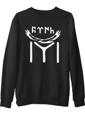 Lord T-Shirt Türk Kayı Boyu Bayrak - Logo  Siyah Erkek Kalın Sweatshirt