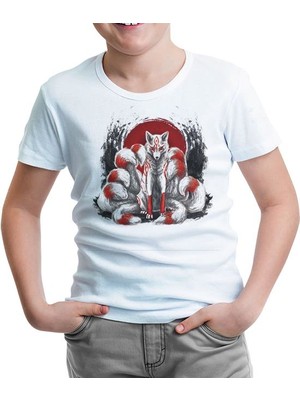 Lordd T-Shirt  Japon - Kitsune Tilki Beyaz Çocuk T-Shirt