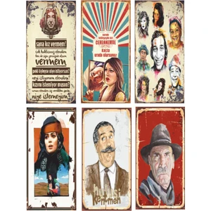 Yeşilçam Türk Sineması 6lı Ahşap Poster Seti