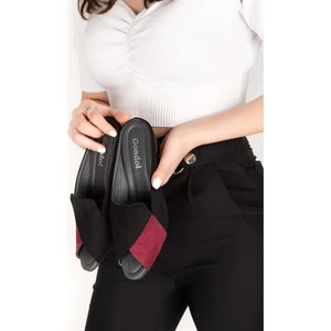 Hakiki Deri Kadın Kombin Şık Ev Terliği MIK.900 - Siyah-Bordo - 35