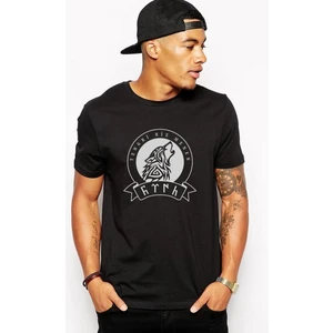 Göktürk Tengri Biz Menen Baskılı Siyah Erkek Örme Tshirt