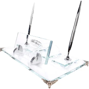 Kişiye Özel Kristal Şeffaf Masa Gümüş Set İsimlik Premium Şık Ofis Masa İsimliği