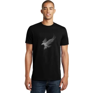 Kel Kartal Kuşu Kanatları Parçacıklar Baskılı Siyah Erkek Örme Tshirt