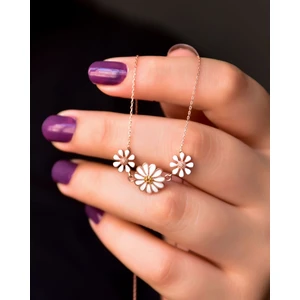 Papatya Silver 925 Ayar Gümüş Rose Kaplama Üçlü Papatya Kolye