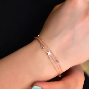 Papatya Silver 925 Ayar Gümüş Rose Altın Kaplama Taşlı Yıldız Zincir Bileklik