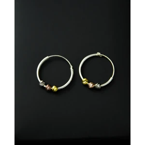 Papatya Silver 925 Ayar Gümüş Rodyum Kaplama Halka Üç Renk Dorika Toplu Halka Küpe