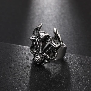 Kobra & Çift Silindir Motor Gotik Vintage Motorcu Ayarlanabilir Çelik Yüzük