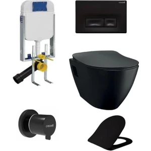 TP325 Siyah Mat Asma Klozet Set + Duck Yavaş Kapanır Kapak Siyah Mat 5 Parça Set