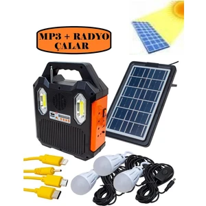 AT-903 Güneş Enerjili Solar Şarjlı Mp3-Radyo Çalarlı Çadır Kamp Aydınlatma Fener Seti
