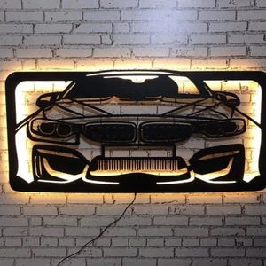 Bir2bir Hediyelik Bmw Ledli Duvar Süsü Mdf Tablo Duvar Aksesuarı Ahşap Tablo