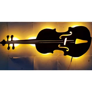 Dekor Hediyelik Keman Ledli Duvar Süsü Mdf Tablo Duvar Aksesuarı Ahşap Tablo