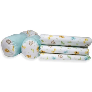 Bebek Özel Beşik Kenar Koruma (3 Parça Düz + 1 Parça Uzun Kenar Silindir Yastıklı) Safari Desen/mint Yeşil