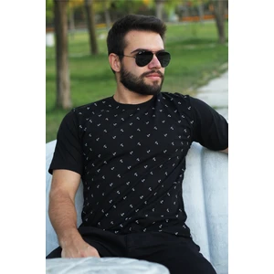 Azıcık Akıllı Erkek Siyah Slim Fit Çapa Desenli Kısa Kollu Tişört 20ETSHCAPA