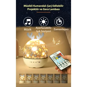 Müzikli Kumandalı 6 Farklı Resimli Dönen Star Master Şarjlı Fonksiyonel Gece Lambası Lüx
