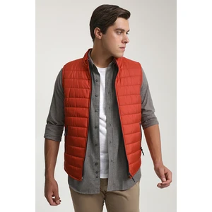 Regular Fit Kiremit Dik Yaka Elyaf Dolgulu Mevsimlik Fermuarlı Yelek Mont 7HF07ORT42611