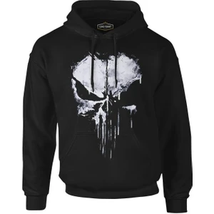 Lord T-Shirt Punisher - Logo Punch Siyah Erkek Fermuarsız Kapşonlu