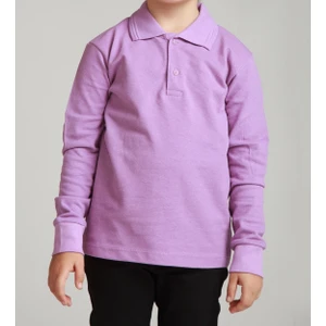 Nacar Çarşı Unisex Cocuk Polo Yaka Uzun Kol Lila  Okul T-Shirt