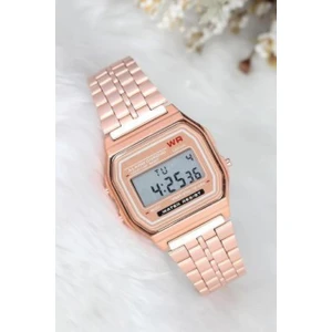 Rose Renk Metal Kordonlu Dijital Retro Kadın Saat