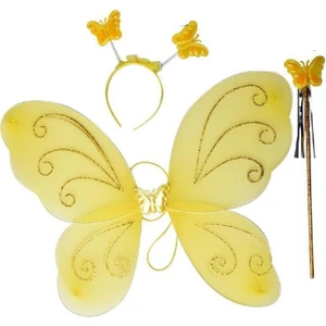 Kelebek Kanat 50 cm Kanat Asa Taç 3 Lü Set Sarı Renk