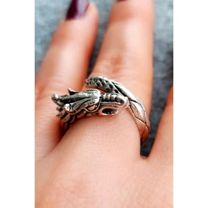 Fildişi Aksesuar Antik Gümüş Kaplama Büyük Ejderha Şekilli El Yapımı Ayarlanabilir Yüzük