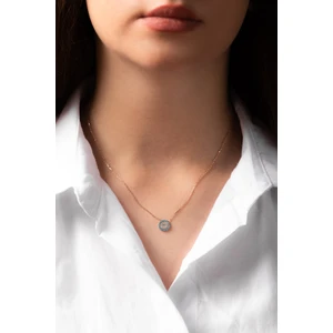 Zarif Silver Nazar Boncuklu Gümüş Kolye Turkuaz Zirkon Taşlı Rose Altın Kaplama Kadın 925 Ayar