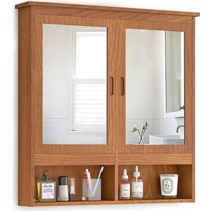INTERBUILD REAL WOOD Interbuild Meşe Ahşap Aynalıbanyo Duvar Dolabı 100X100X16 cm