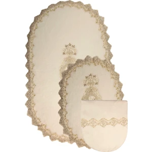 Bonny Home Lisa Krem 3'lü Fransız Dantelli Klozet Takımı Çeyizlik Banyo Halısı Paspası Seti