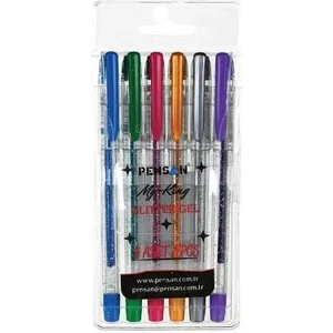 Simli Jel Kalem Fosforlu Kalem 6 Adet Pensan Glitter Gel Simli Kalem 6'lı Paket