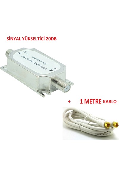 Bitashi Çanak Anten Kablosu Hat Güçlendirici Sinyal Yükseltici 20DB+ 1 Metre Uydu Kablosu In-Line Amplifier